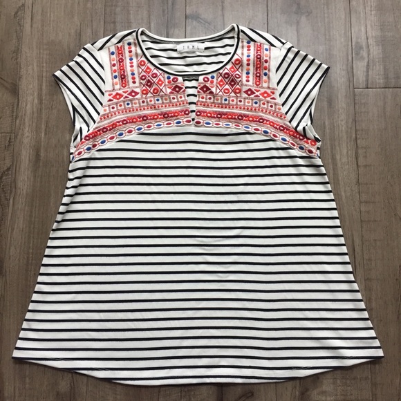 Anthropologie Tops - Anthro THML Striped Embroidered Short Sleeve Tee S